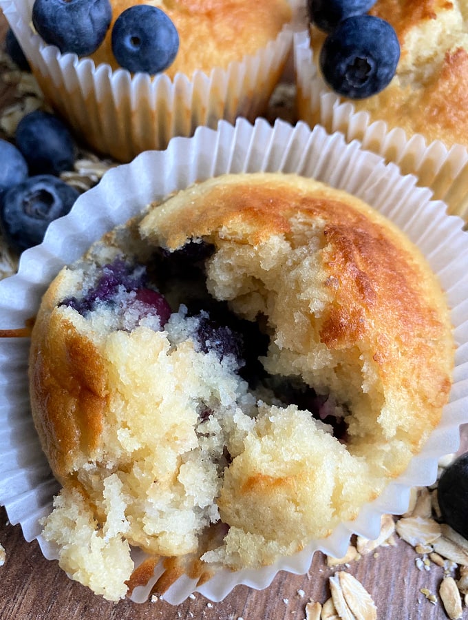 Inside blueberry oatmeal muffin
