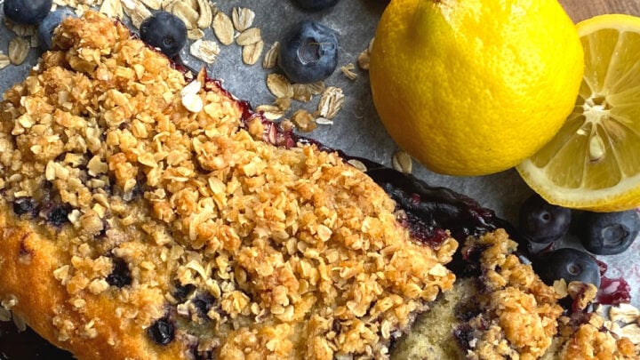 Easy Blueberry and Lemon Crumble Cake. Deliciously soft & moist cake packed with blueberries & a hint of lemon. Topped with a crumble topping. Easiest simple cake recipe ever!