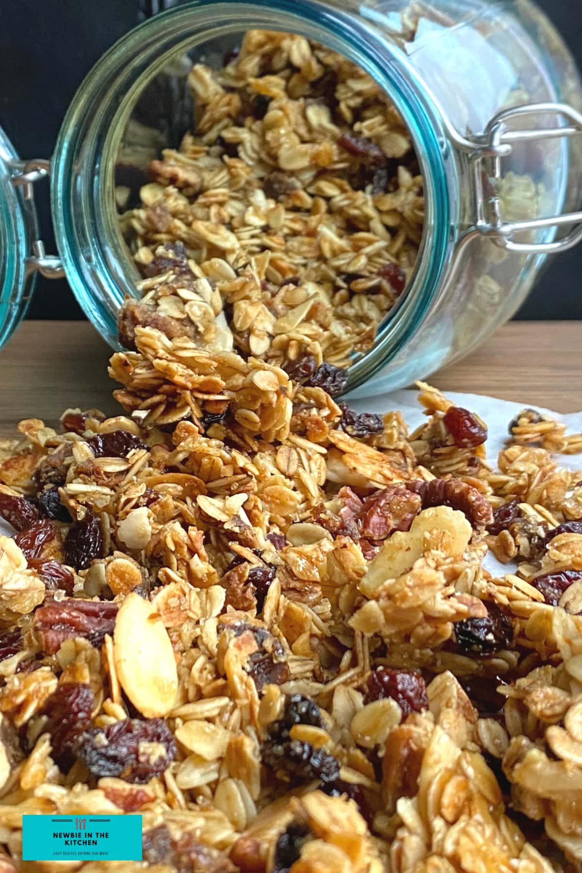 Easy Homemade Pecan Honey Granola. An easy recipe for how to make your own homemade granola. A mix of honey, nuts, and fruit make this a great start to your day. Delicious served for breakfast with yogurt and fresh fruit