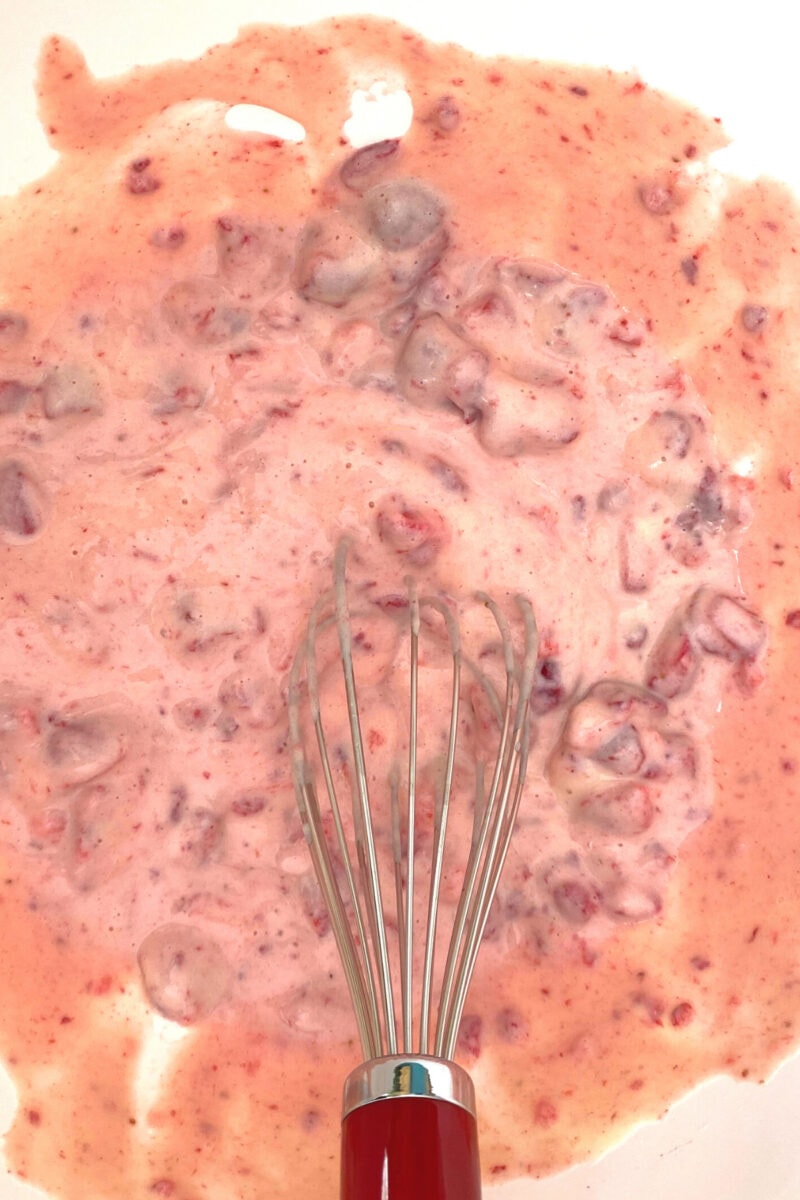 Easy Strawberry French Yogurt Cake, combine strawberries to cake batter