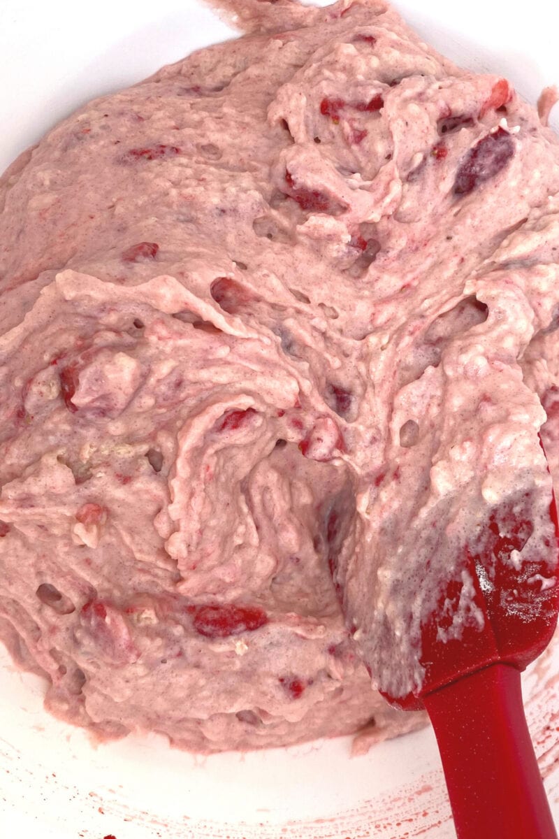 Easy Strawberry French Yogurt Cake, fold flour to batter
