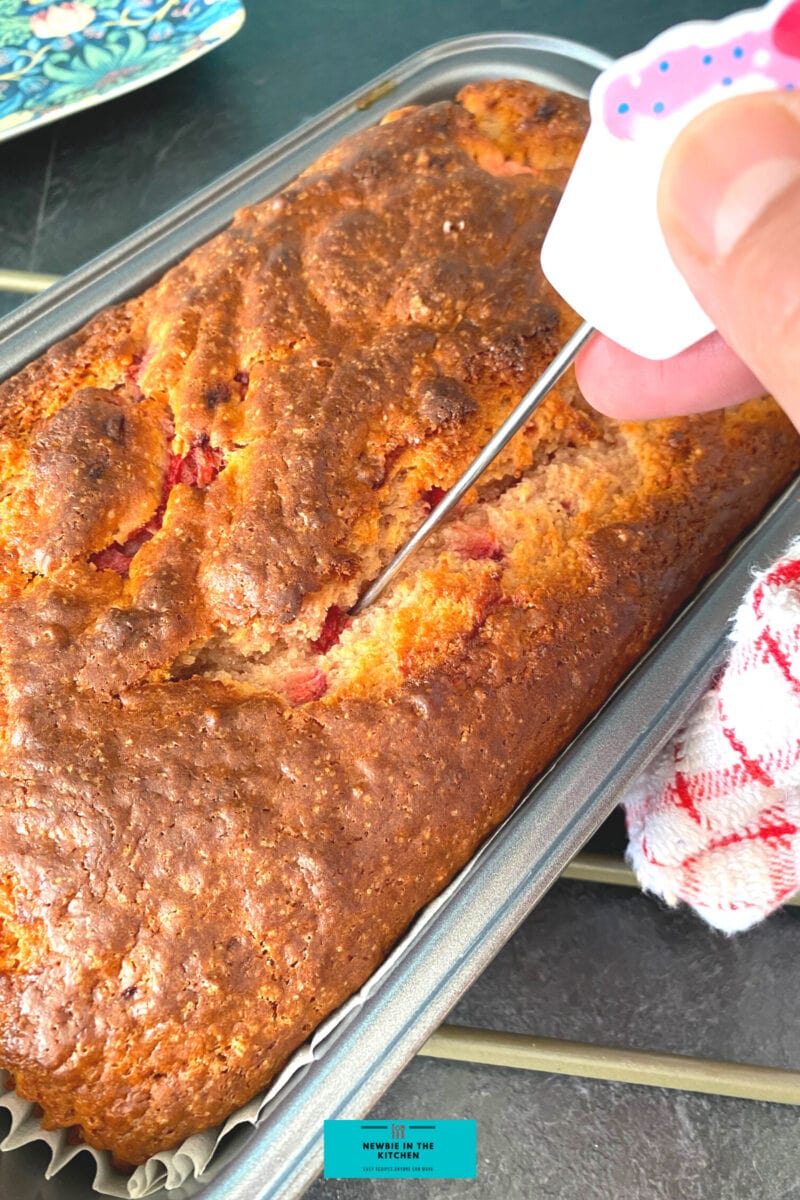 Easy Strawberry French Yogurt Cake, poke holes for glaze