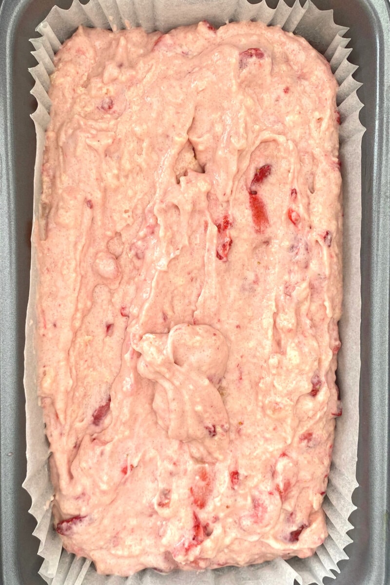 Easy Strawberry French Yogurt Cake, transfer batter to baking pan