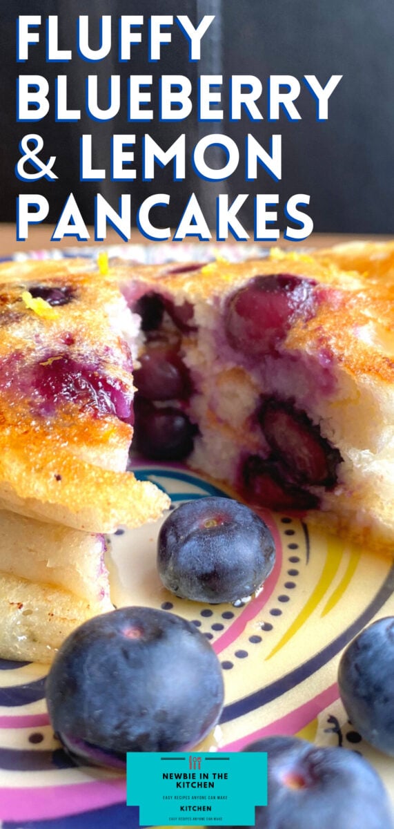 Fluffy Blueberry and Lemon Pancakes. Quick and easy made from scratch pancakes, bursting with juicy blueberries. Light and fluffy, delicious with a drizzle of maple syrup