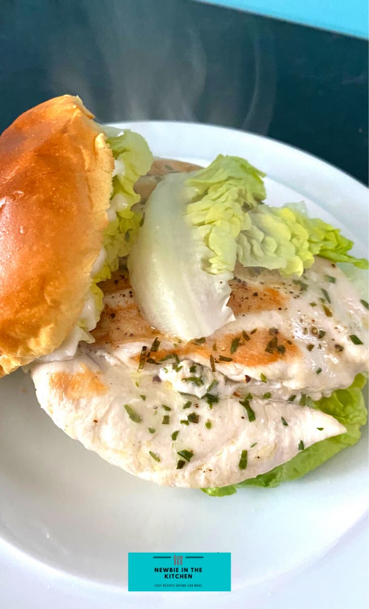 Quick Grilled Chicken Burger. Quick and easy juicy grilled chicken breast, seasoned with herbs, in a toasted brioche bun, layered with crisp lettuce. Perfect for lunch or dinner