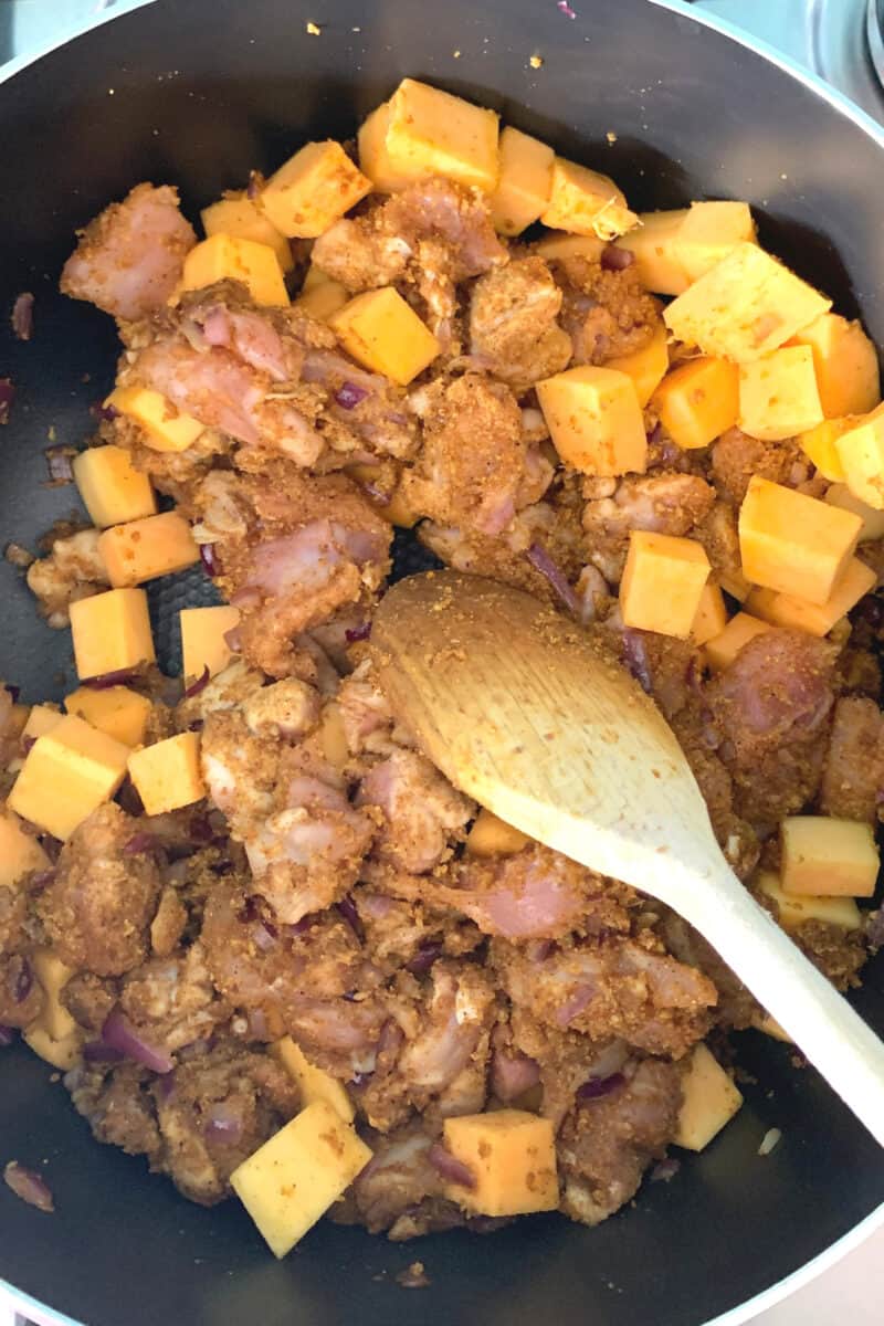 Add the butternut squash and combine Add the butternut squash and combine