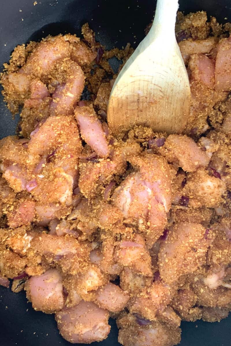 Add the chicken and combine Add the chicken and combine