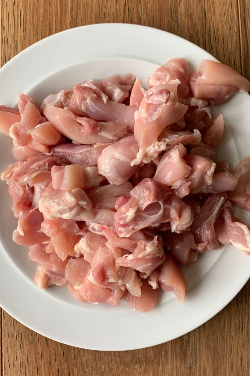 Chicken thigh meat cut into bite sized pieces Chicken thigh meat cut into bite sized pieces