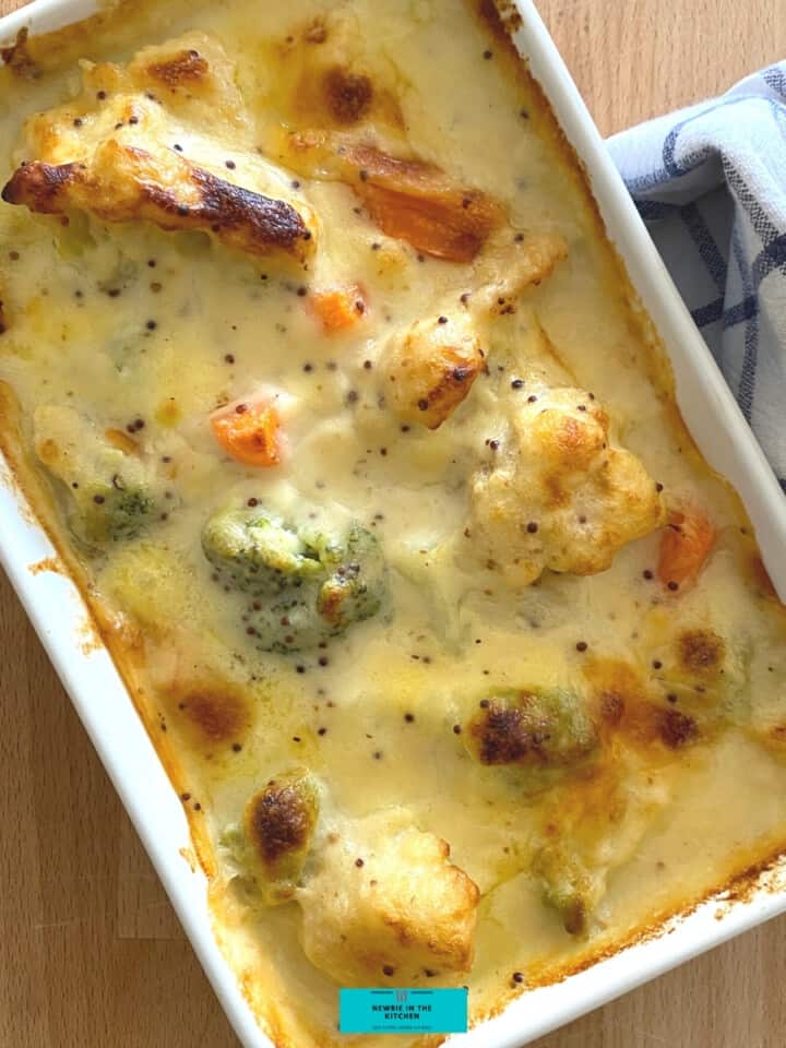 Mixed vegetable cheese bake is a delicious easy recipe using a variety of fresh vegetables, baked in a simple cheese roux sauce. Serve as a main meal or a side dish.