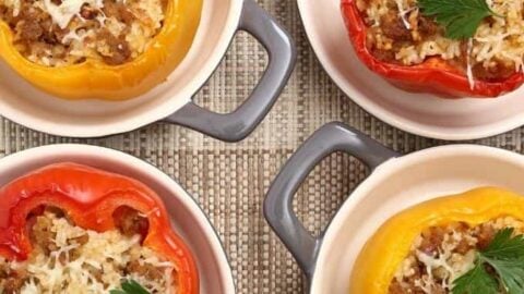 Beef and rice stuffed peppers are deliciously oven roasted and filled with a mix of ground meat,rice, garlic and seasonings make for a perfect lunch or supper.