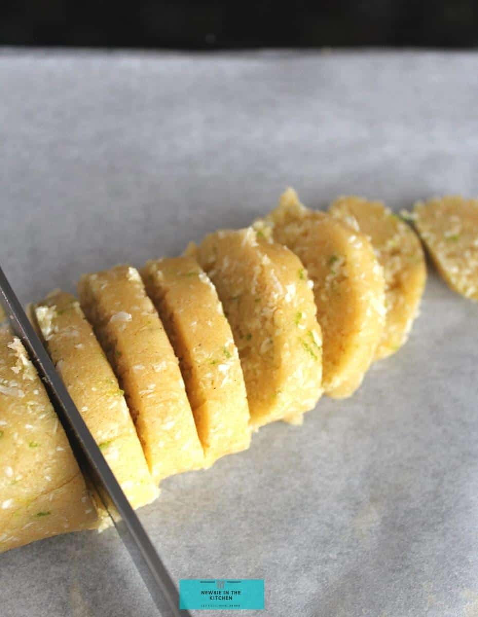 Coconut and Lime Thins,slicing dough